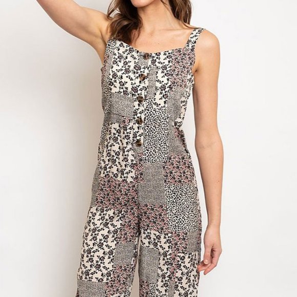 NEW Mix Floral Patch Print Button Front Jumpsuits - Picture 5 of 10